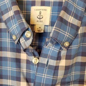 Land's End blue plaid button down size 10-12